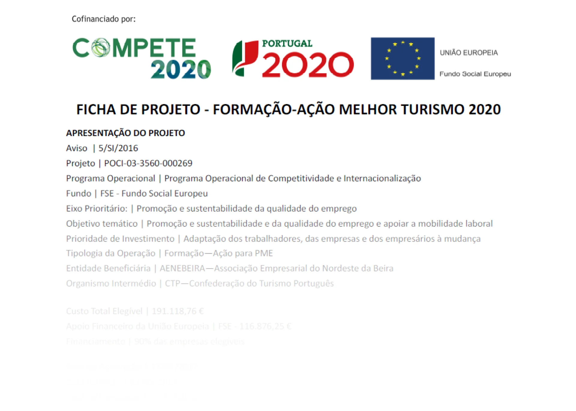 Ficha de Projeto, Formação-Ação Melhor Turismo 2020
