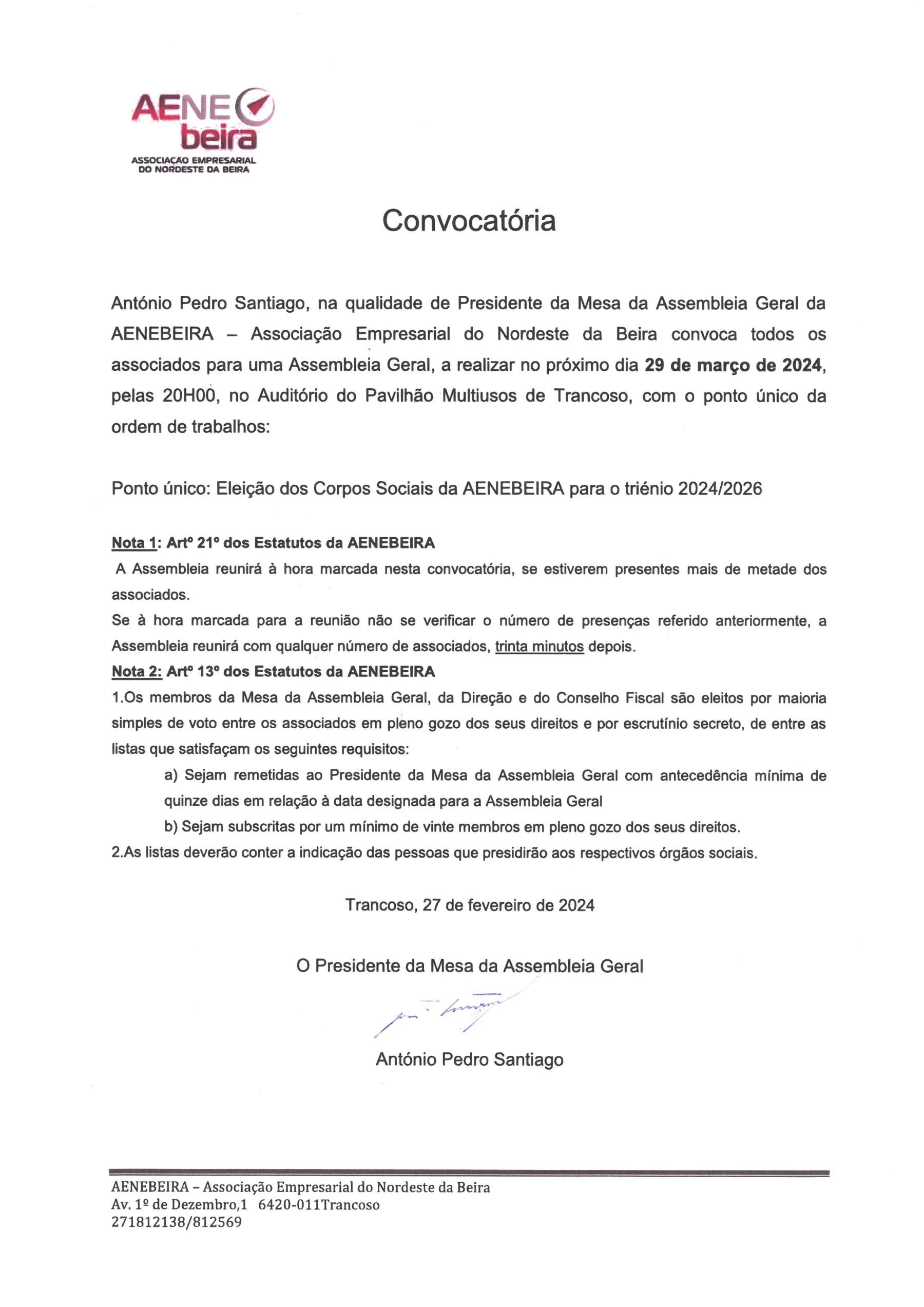 Convocatória - Assembleia Geral 29-03-2024