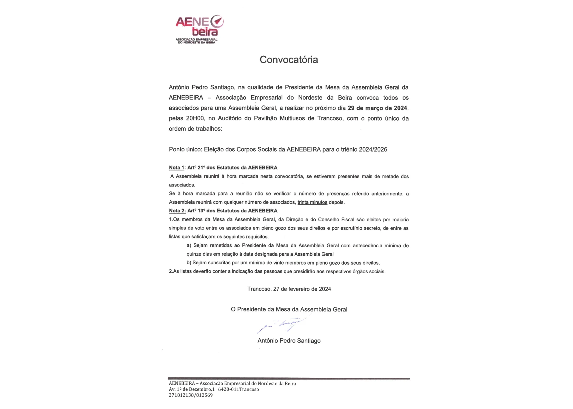Convocatória - Assembleia Geral 29-03-2024