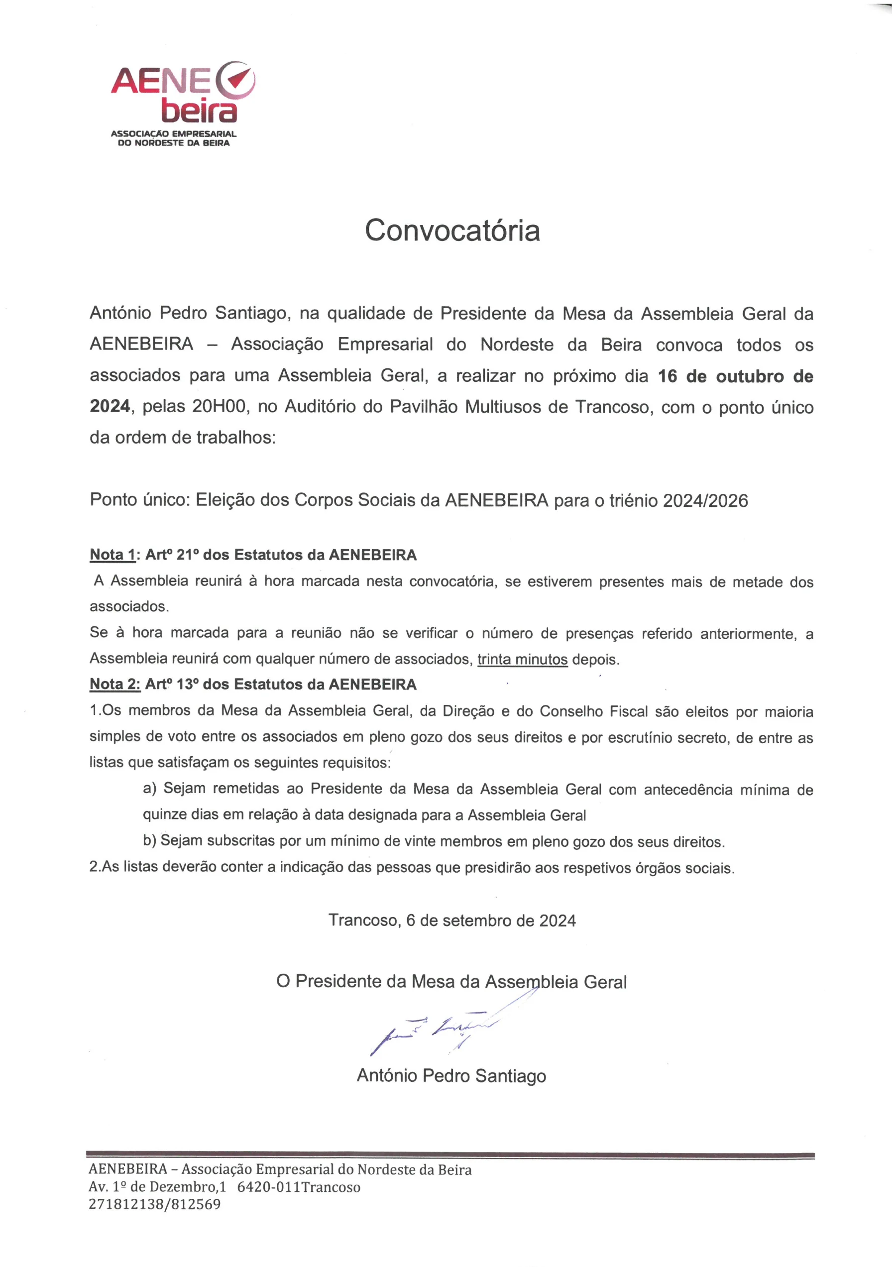 Convocatória - Assembleia Geral Ordinária 16-10-2024