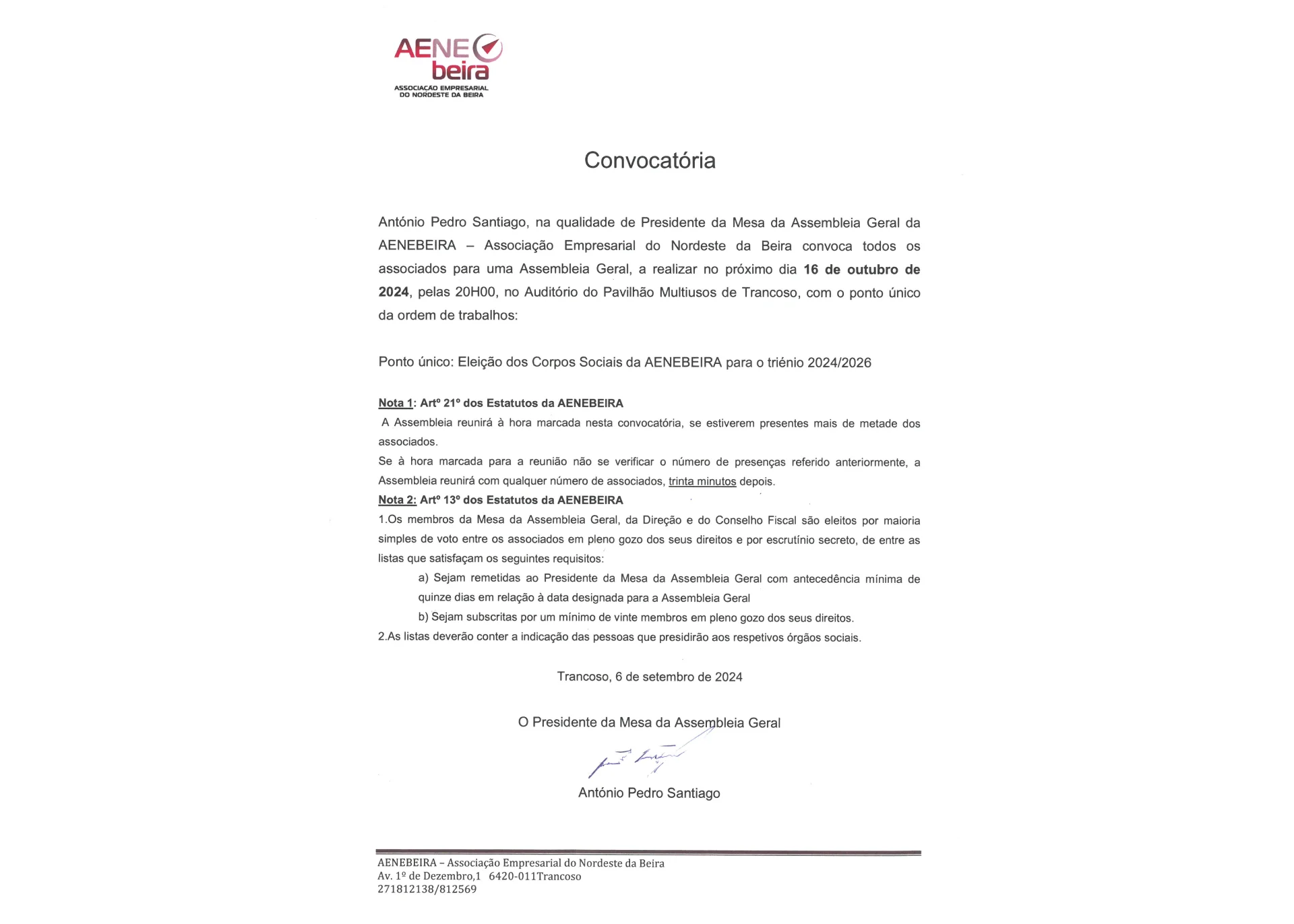 Convocatória - Assembleia Geral Ordinária 16-10-2024