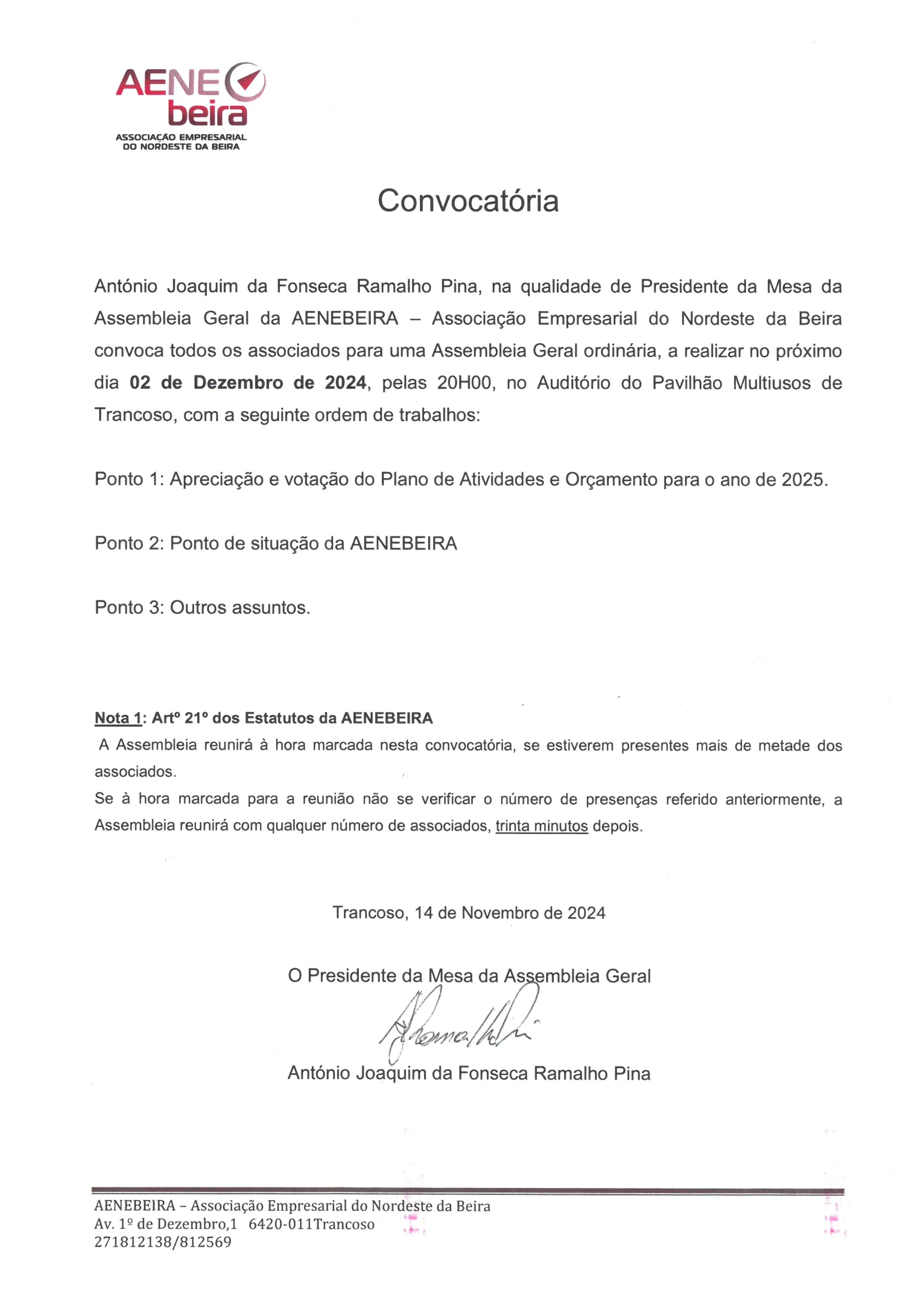 Convocatória - Assembleia Geral Ordinária 02-12-2024